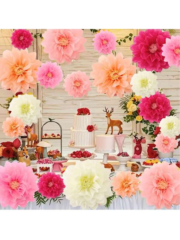 Set de 5 piezas Kit de decoración de flores de papel de carnaval coloridas, Flores de papel multicolor para DIY Grandes flores de papel, Adecuadas para boda, cumpleaños, ducha, fiesta, festival de primavera, decoración de ventanas, telón de fondo de fiesta interior/exterior, decoración de pared para fotomatón, centros de mesa de boda