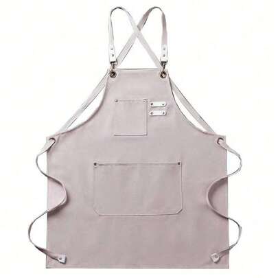 1枚 調整可能な肩紐付きシェフエプロン、スマートポケット付き、男女兼用 - プロのシェフ、キッチン、ベーカリー、バリスタ、バーテンダー、ウェイター/ウェイトレス、理容師、作業着、家庭や浴室での使用に適しています