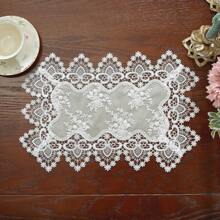 European Style Floral Lace Embroidered Polyester Table Runner - Woven Double Layer Shiny Satin Fabric, Festive Coffee Table Decor For Kitchen Dining, Indoor Outdoor Dinner Party Decoration, Ideal Gift