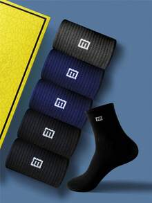 10 双男士透气吸湿排汗舒适商务休闲袜，中筒及踝长，四季皆宜 - 黑色 - 查看 7