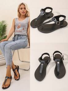 女士新款夏季扣饰人字休闲凉鞋，适合上班、通勤、户外、旅行、室内、购物