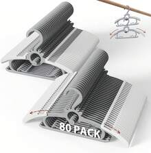 Baby Clothes Hangers 80PCS, 11"-14" Extendable And Stackable Kids Hangers, 45g Ultra-Thick Space Saving Non-Slip Plastic Hanger For Infant, Toddler And Nursery Closet, Gray - Xám - Xem 2