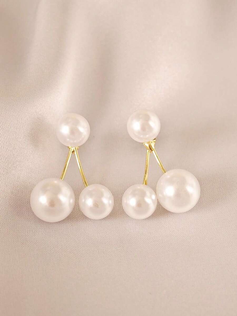 1 Pair Creative Niche Design Faux Pearl Cherry Earrings, Fashionable High-End Versatile Unique Earrings