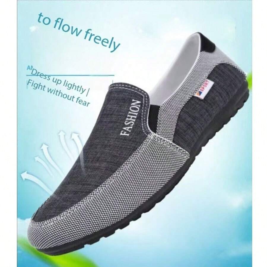 1pc Men's Summer Lightweight Canvas Shoes, Slip-On Casual Loafers Korean Style - Black - View 1