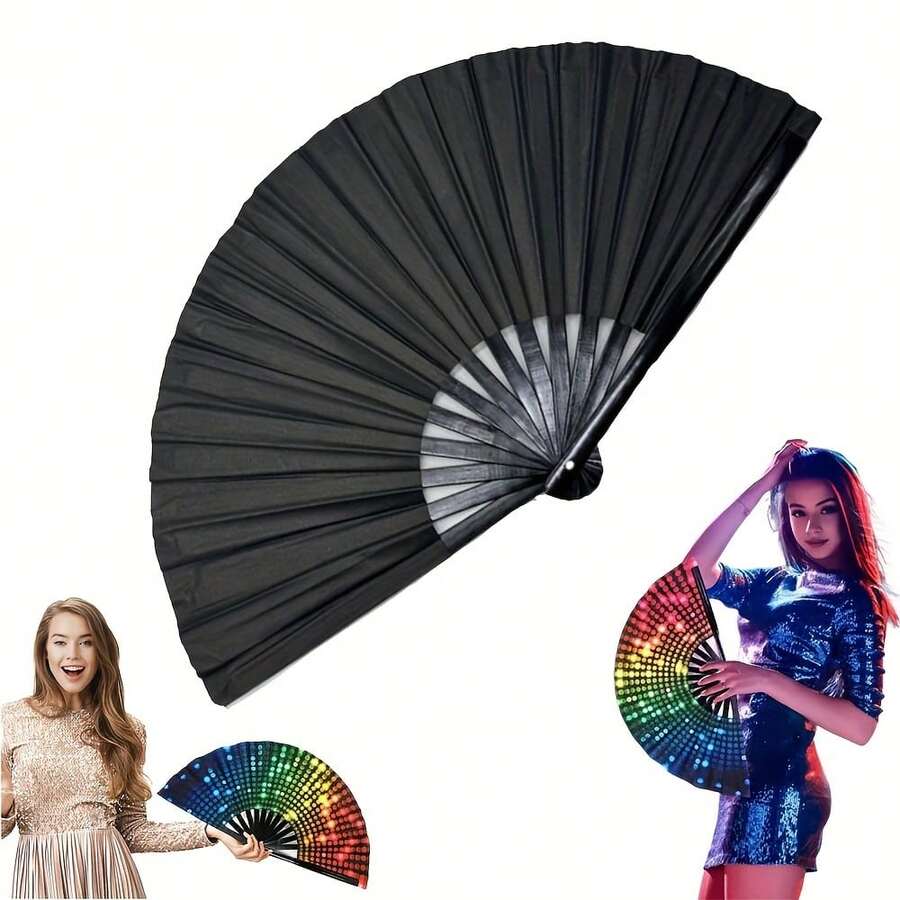 2025 New Line Dance Popping Fan, Bohemian Style Hand Clack Fans For Line Dancing & Performances, Foldable & Portable Design - 黑色 - 查看 1