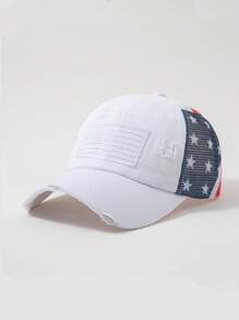 O șapcă de baseball unisex cu coadă de cal din seria "Sărbători de vară pentru Ziua Națională a SUA", cu imprimeuri cu stele cu cinci colțuri și o temă cu stele și dungi. Această șapcă de baseball unisex are litere aplicate și un finisaj vintage spălat.