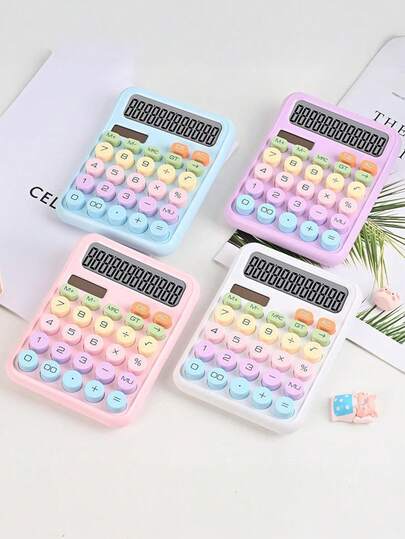 1 pieza Calculadora portátil alimentada por energía solar, color dopamina, pantalla ancha de 12 dígitos, adecuada para estudiantes en exámenes y uso de oficina, útiles escolares, vuelta al cole