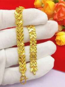 1pc Brass 24K Gold Plated Middle Eastern Style Wheat Ear Bracelet, Great Gift For Mothers And Girlfriends