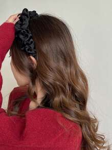 1pc Black Colon Headband, Korean Elegant Hair Accessories, Satin French Pleated Headband, High Forehead Wash Face Headband, Graceful Women Pleated Detail Fashion Hairband, For Hair Decoration