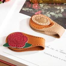 1 Pc Leather Bookmark, Classic Stitched Bookmark, Magnetic Bookmarks With Leather Rope, Page Markers Reading Non-Slip, Planner Accessories Supplies Rose & Coffee For Women, Men, Book Lovers, Readers, Teacher Appreciation Gifts, Birthday Presents,School Supplies,Back To School