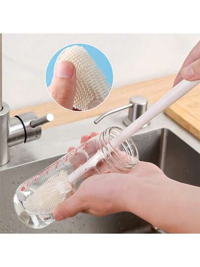 1/3 Unidades Cepillo de limpieza de mango largo, cepillo de limpieza multifuncional para la cocina - cabeza angulada a 90°, adecuado para tazas, botellas, teteras y utensilios de cocina - para uso en cocina, baño y exteriores, accesorio de limpieza de botellas, herramienta de limpieza reutilizable, herramienta de cepillado, herramienta esencial de limpieza del hogar