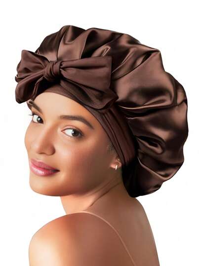 Women's Solid-Color Silky Satin Bonnet With Adjustable Tie Closure - Comfortable And Casual Design For Home, Everyday Wear & Sleep