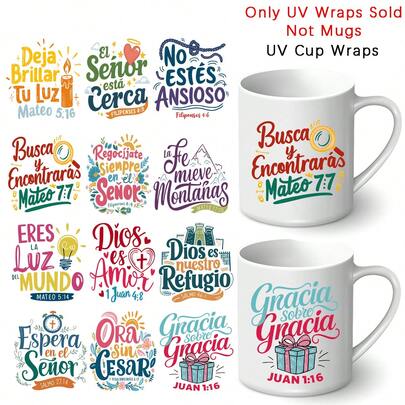 Set de 12 adhesivos con versículos de la Biblia en español, envoltorios resistentes a rayones y al agua para tazas, botellas, manualidades, scrapbooking y artesanías, fáciles de aplicar y versátiles con citas religiosas