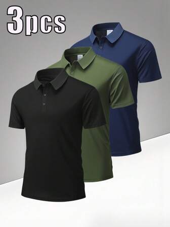 3 件套男士运动 Polo 衫，商务休闲速干短袖翻领衬衫