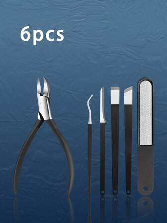 [Acier inoxydable] Set de coupe-ongles épais et dur 6 pièces, portable pour utilisation à domicile + transport, identique à un professionnel de la manucure, outil de soin des ongles d'orteils