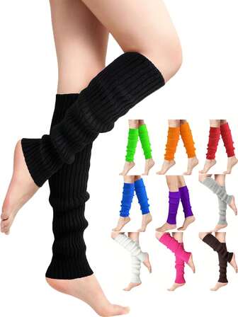 女士暖腿袜 - 80 年代罗纹针织长袜，适合派对运动