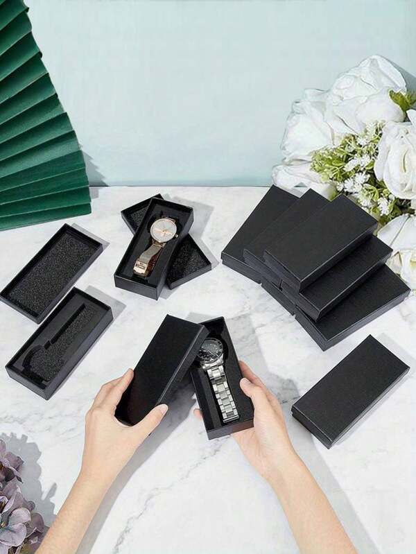 12/1pc Watch Gift Box, Watch Storage Box, Travel Watch Storage Box, Rectangular Jewelry Display Case, Black Rectangular Watch Box With Sponge Insert - Perfect Gift And Decoration For Watches, Rings And Earrings - Elegant Storage Solution For Men And Women, Christmas And Gift Travel Wedding Travel Essentials Holiday Essentials Summer For Women Storage Organizer Gift Back To School
