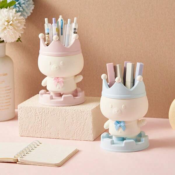 1pc Pen Holder, Creative Desktop Pen Cup Organizer, Crown Design Pencil Container For Office, Students, Home, Living Room, Back To School, School Supplies, Pencil Case, Pencil Pouch, School Bag