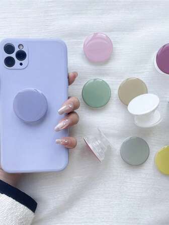 1 stuk effenkleurige uitvouwbare mobiele telefoonhouder, schattige transparante telefoonhouder, opvouwbare telefoonhouder met transparante basis, telefoonaccessoires in dopaminekleuren, compatibel met iPhone, Android-telefoon, cadeau voor verjaardag, familie, vrienden, push-pull telefoongreep