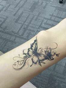 1Pc Butterfly Temporary Tattoos Waterproof Sweatproof Last For 1-2 Weeks Realistic Herbal Juice Anti-Friction Non-Reflective Faux Black Fake Tattoos For Woman And Men Tattoo Stickers For Arm, Chest, Leg, Abdomen, Waist Modernist Body Art