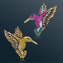 1 pieza Broche de aleación con incrustaciones de strass con forma de pájaro, pin único con diseño de animal, accesorio de moda