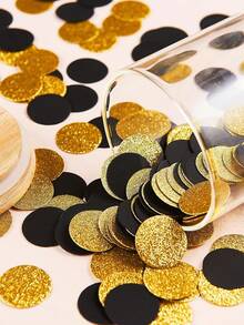 100pcs Confetti - Black, Gold, Rose Gold Glitter Round Discs, Decoration For Birthday, Wedding, Party, Table Scatters - Multicolor - View 6