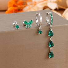 4PCS Butterfly Ear Stud Water Drop Pendant Earrings For Women,18K Gold Plated Stainless Steel And Copper,Simple CZ Zirconia Small Hoop Earring,Cartilage Piercing Jewelry