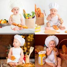 2 Stücke/Set Baby Fotografie Requisiten Koch Mütze Schürze für Kostüme, Baby Koch Outfit, Klein Koch Schürze und Mütze Set für Baby Fotografie, Koch Kleidung, Baby-Shower, Familien Dekorationen, Geschenke, Baby-Shower Oster Geschenke, Dinge für Mädchen/Jungen