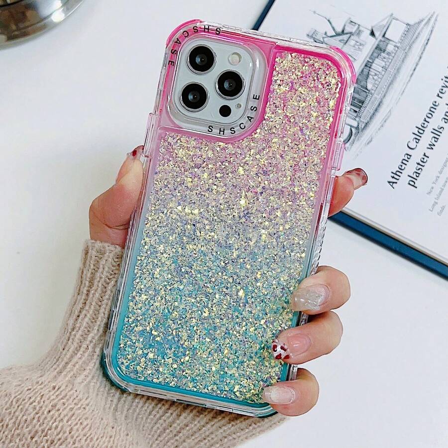 MZ005 Case 3en1 glitter fundas 3 piezas, carcasa multifuncional brillante, protección robusta compatible con variedad de modelos y marcas de smartphone - verde menta - Ver 1
