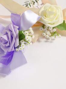 Set de 6 piezas con decoraciones para bodas que incluyen flor de nomeolvides, rosa, espejo retrovisor, lazo, farol y decoraciones para silla del pasillo nupcial, para decoración floral en sillas y bancos