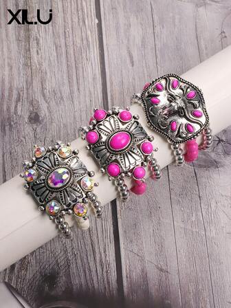 1 件波西米亚牛头与绿松石串珠复古风格手链，跨境珠宝