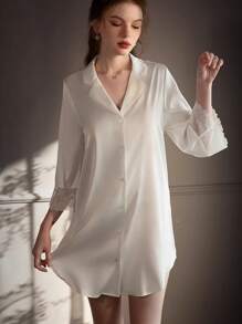 Sexy Underwear Spring And Summer Thin Boyfriend Wind Lace Pajamas Ice Silk Long Sleeve Comfortable Shirt Nightdress Suit Ladies' Home Clothes Sexy Lingerie Set
