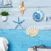 4 Peças Decoração de Parede de Praia, Concha, Estrela-do-mar, Decoração de Banheiro, Arte Rústica de Oceano Costeiro de Verão, Presentes para Sala de Estar, Banheiro, Quarto