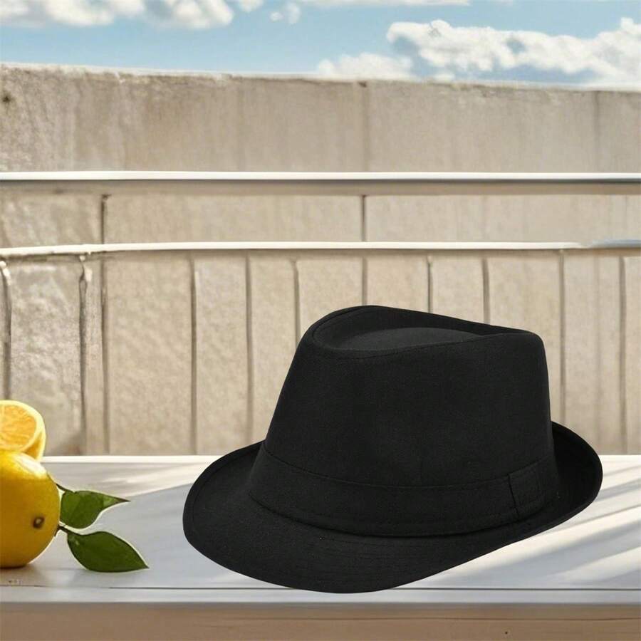 Solid Color Fedora Hats For Men Women  Jazz Cap Top Hat Casual Sun Hat For Daily Party Stage - Black - View 1