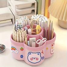 Rotating Desk Organizer, Multi-Compartment Storage Caddy For Stationery, Makeup Brushes, Lipsticks, Eyebrow Pencils - Durable PP Material, Fragrance-Free, Ideal For Dorms And Office Desk Organization