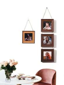 1pc Light Walnut Triple 4-Inch Simple Creative Rope Memorial Photo Frame, Suitable For Hallway, Bedroom, Office, Mother's Day Gift