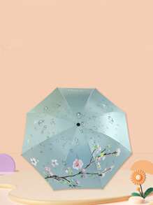 1pc Apricot Blossom Folding Sunshade Umbrella, UV Protection Sun Umbrella For Women And Students Summer Cooling,Beach,Travel