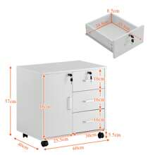 CLIPOP Mobile File Cabinet, Wooden Lockable 3 Drawer Lateral Filing Cabinet W/ 1 Closed Storage And Rolling Wheels, Home Office Printer Stand A4, Letter Sized Documents, Rustic Brown, 60 X 40 X 57 Cm