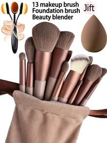20件套化妆刷套装，包含：13支化妆刷（腮红刷、粉底刷、眼影刷、修容刷、眉刷、散粉刷等）+ 1个抽绳化妆包，1支4号粉底刷 + 2个粉色化妆海绵 + 2个黑色化妆海绵。三种可选：1）4个化妆海绵（2个粉色 + 2个黑色），2）1支4号粉底刷，3）13支化妆刷 + 化妆包 + 4个海绵 + 1支4号粉底刷。化妆刷套装，化妆刷套装，化妆刷套装，全套化妆刷，化妆刷套装，全套化妆工具，化妆刷套装，化妆刷套装，化妆礼盒套装 - 棕色 - 查看 16