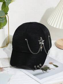 Fashion Chain Decor Dark Baseball Cap - Black - View 4