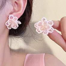 1 par de pendientes minimalistas únicos y dulces de color rosa, joyería de alta moda para el verano