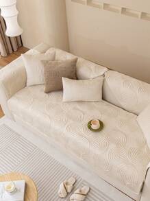 1 pièce Housse de canapé en sherpa de couleur unie, style minimaliste simple avec motif floral étoilé, antidérapante et anti-rayures pour protéger le canapé, décoration de maison convenant à toutes les saisons