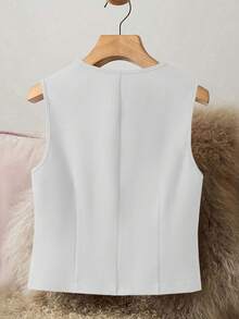 Women's Elegant Sleeveless V-Neck Suit Jacket, Fashionable Front Button Waistcoat Jacket For All Seasons