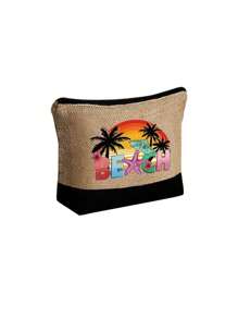 Set di borse da spiaggia per donne, borsa in tela per accessori da spiaggia, con cappello da spiaggia da donna a onde color kaki, borsa a tracolla, borsa a mano, borsa trucchi in lino, cappello da sole a tesa larga con protezione solare, cappello da viaggio da esterno a forma di fiocco