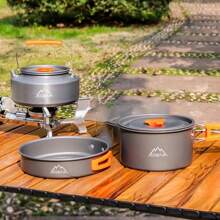 3-częściowy zestaw aluminiowych lekkich naczyń kempingowych (garnek/patelnia/czajnik) | Plecak turystyczny, piknikowy, do gotowania na świeżym powietrzu | Przenośny, łatwy w przechowywaniu, odporny na upadki