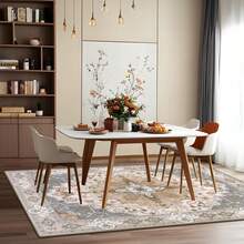 Luxurious Living Room Rug, Washable Vintage Rug, Short Pile Rugs With Non-Slip Rubber Backing, Soft, Child-And Easy Care - 淺棕色 - 查看 5