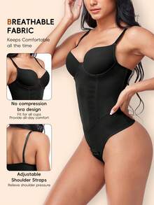 Women Tummy Control Bodysuit Waist Trainer Full Body Shaper Steel Boned Contol Shapewear Built In Underwire Bra  Shapewear Smooth Hip Thong Corset - 黑色 - 查看 3