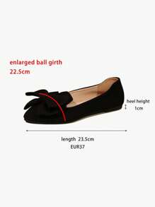 Wide Fit Black Cloth Flats Size 36-43, Spring & Autumn Seasons, Fashion Sweet Bow-Tie Daily Wear Fall Flat Shoes For Ladies