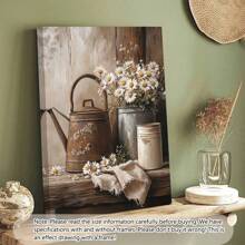 1 pièce Œuvre florale de style ferme rustique sans cadre - Marguerites blanches avec un bidon en fonte vintage, décoration murale en bois pour salon, chambre, bureau, etc. - Cadre en pin, cadeau parfait pour les vacances, affiches, décorations murales, décorations de pièce, moderne, botanique