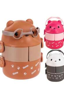 Lonchera contenedor alimentos diseño oso gafas bento térmico portátil caja lunch niños adultos camping escuela viaje almacenamiento funcional - Rosa Roja - Ver 1